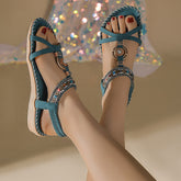 Stylish Beach Flat Handmade Beaded Rhinestone Sandals